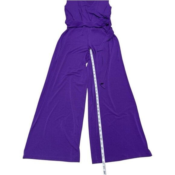 Lauren Ralph Lauren Purple Sleeveless Wide Leg Jumpsuit Size L Stretch Belted - Picture 8 of 9